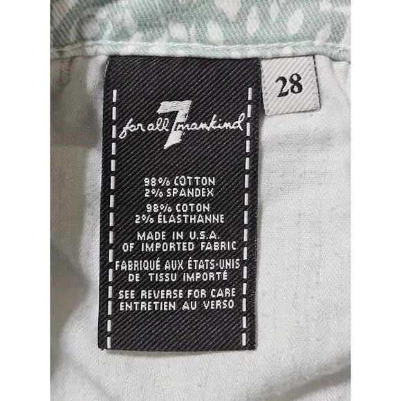 Seven 7 For Mankind Women‎ Shorts Green Flower And White Stretch 2" Women's 28 - Picture 5 of 5